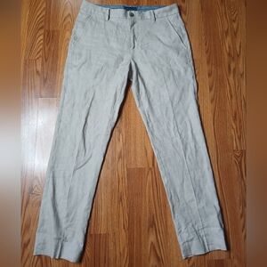 Fairlane Mens Slim Linen Blend Straight Flat Front Pants 32x30 Gray Beach Office